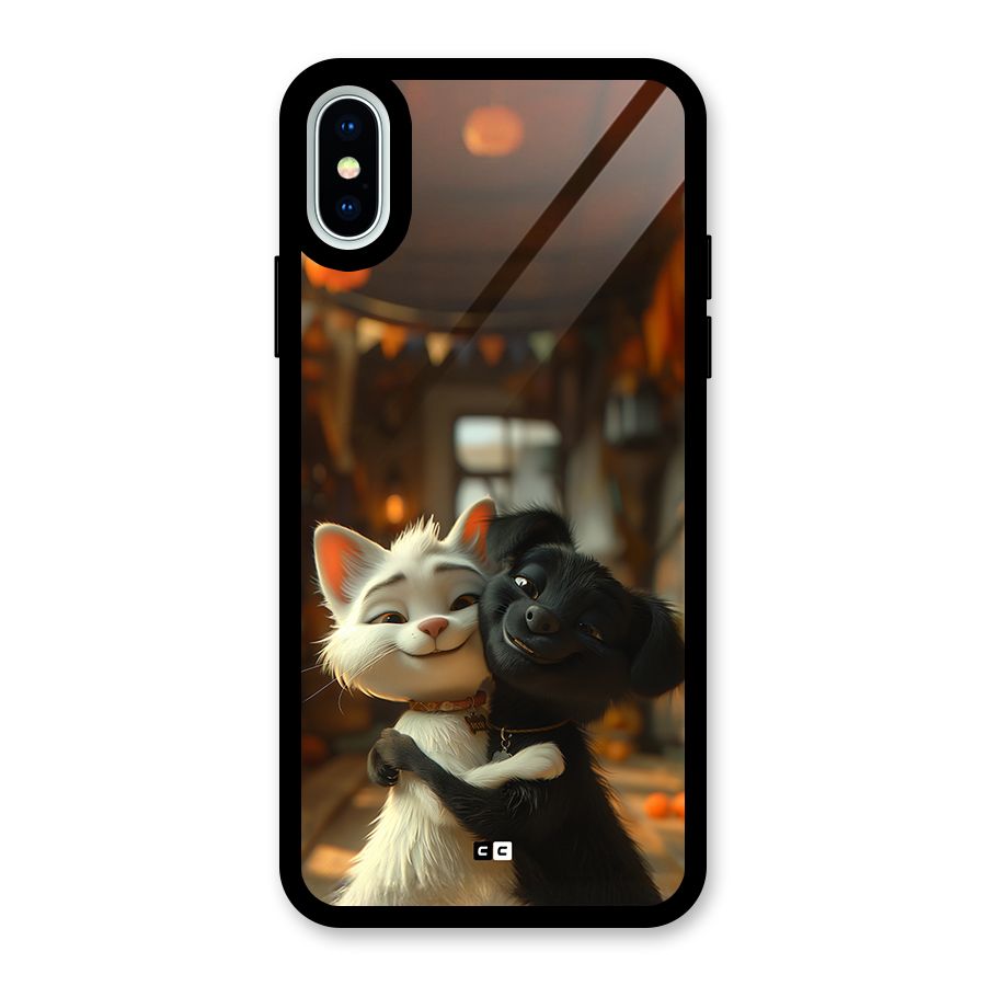 Cute Cat Dog Glass Back Case for iPhone XS