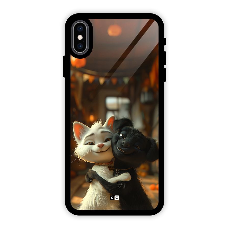 Cute Cat Dog Glass Back Case for iPhone XS Max