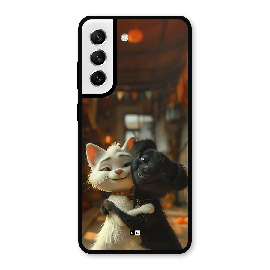 Cute Cat Dog Metal Back Case for Galaxy S21 FE 5G