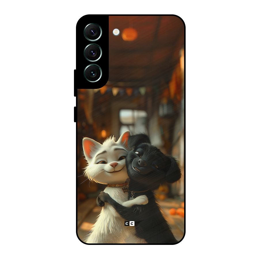 Cute Cat Dog Metal Back Case for Galaxy S22 Plus 5G