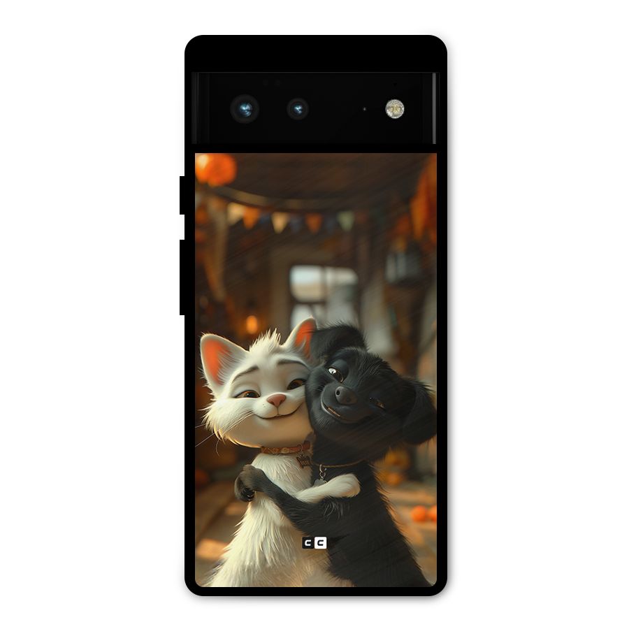 Cute Cat Dog Metal Back Case for Google Pixel 6