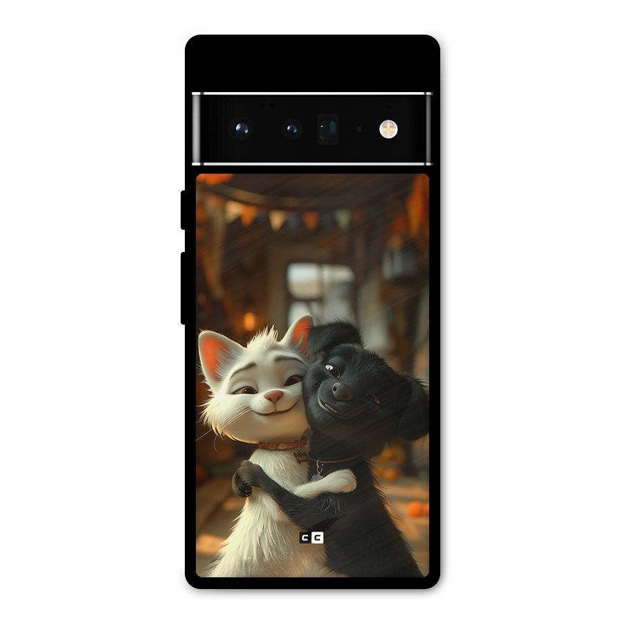 Cute Cat Dog Metal Back Case for Google Pixel 6 Pro