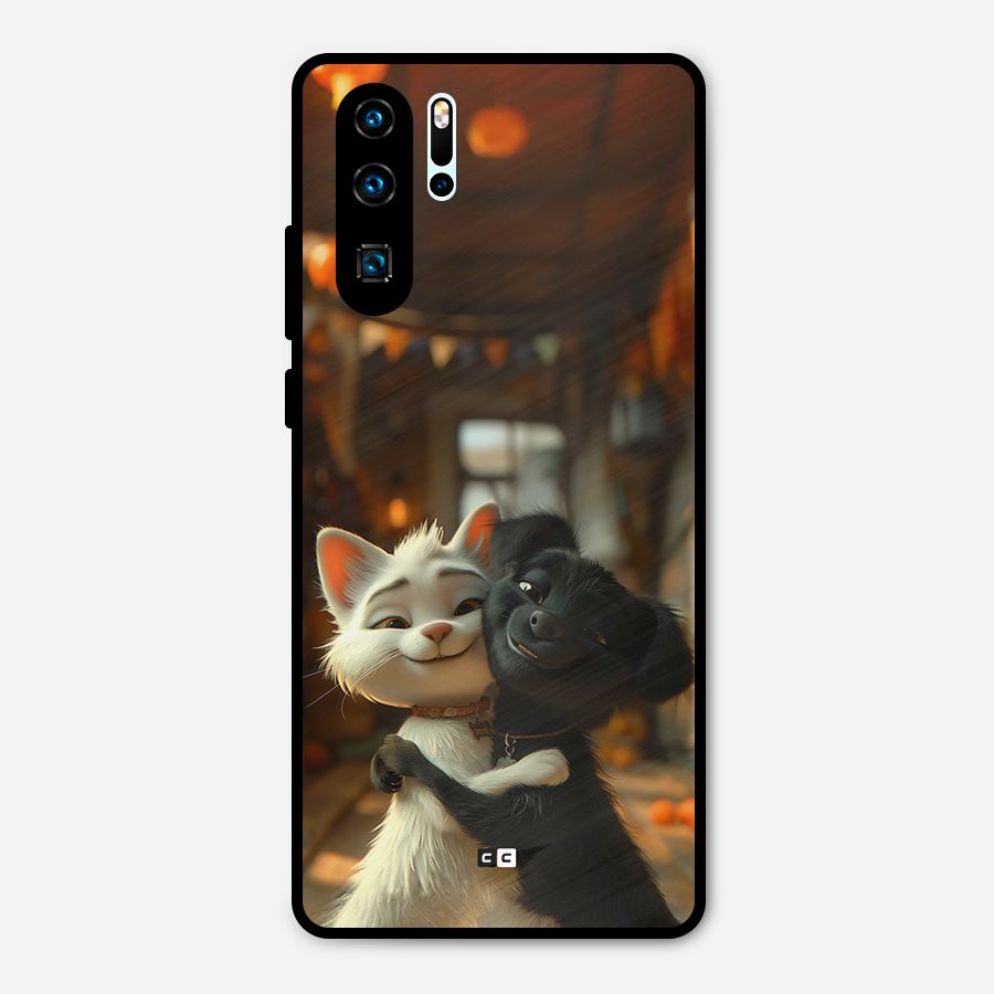 Cute Cat Dog Metal Back Case for Huawei P30 Pro