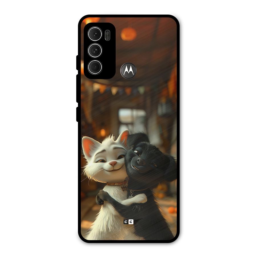 Cute Cat Dog Metal Back Case for Moto G60