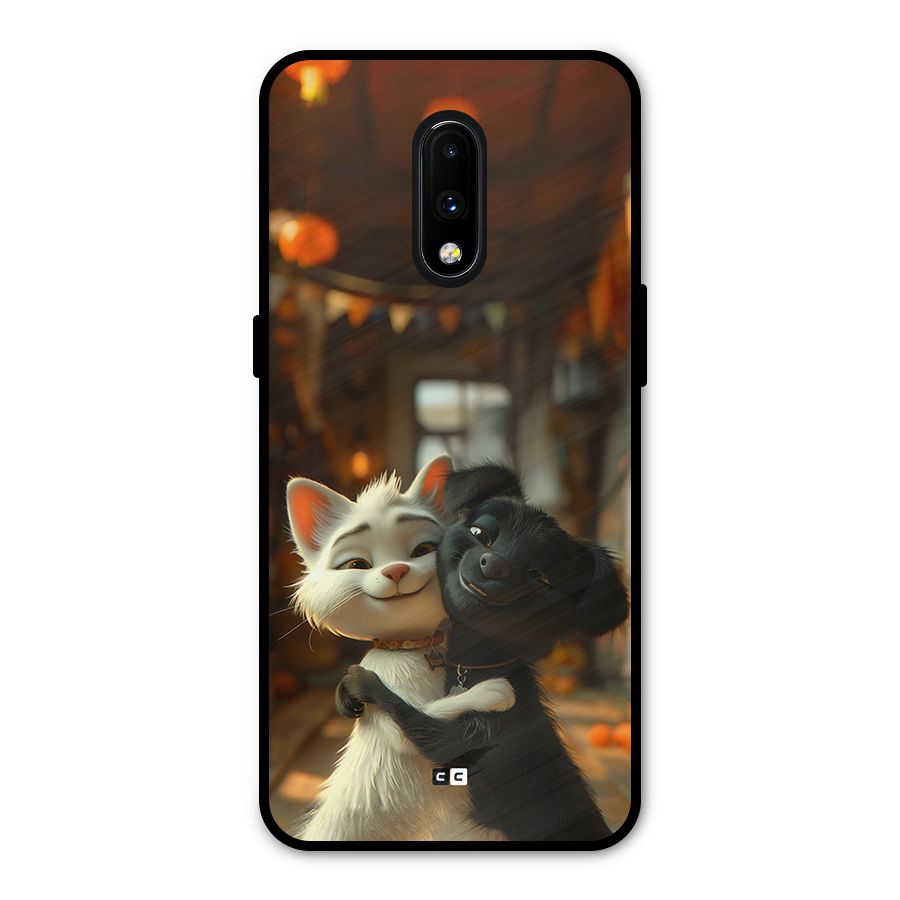 Cute Cat Dog Metal Back Case for OnePlus 7