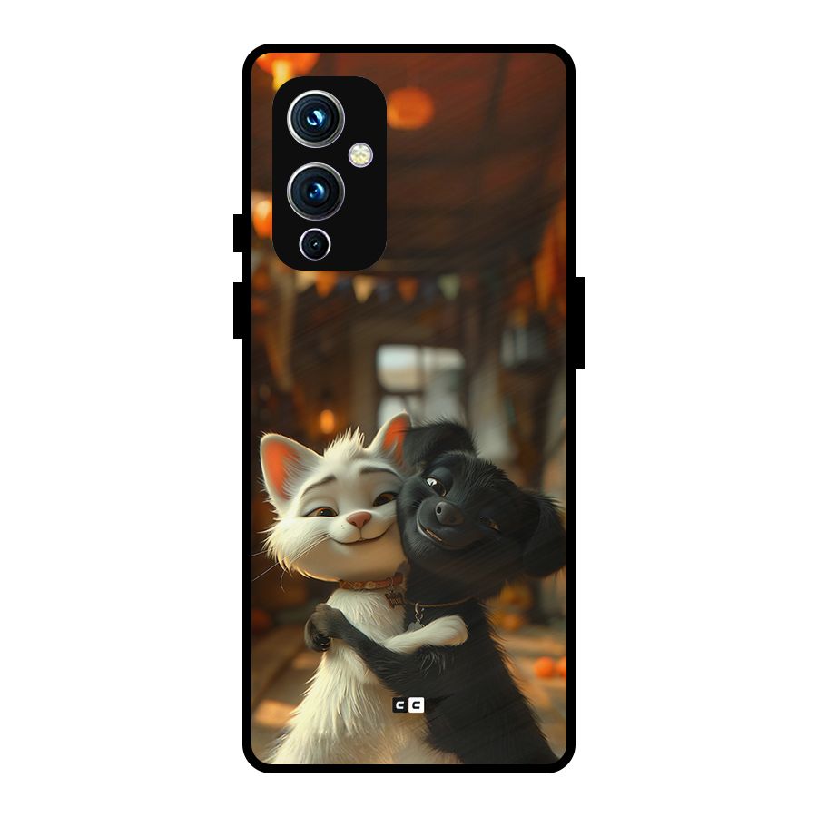 Cute Cat Dog Metal Back Case for OnePlus 9