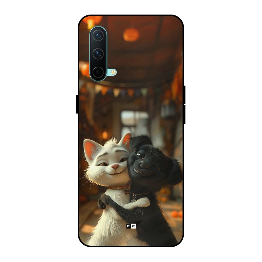 Cute Cat Dog Metal Back Case for OnePlus Nord CE 5G