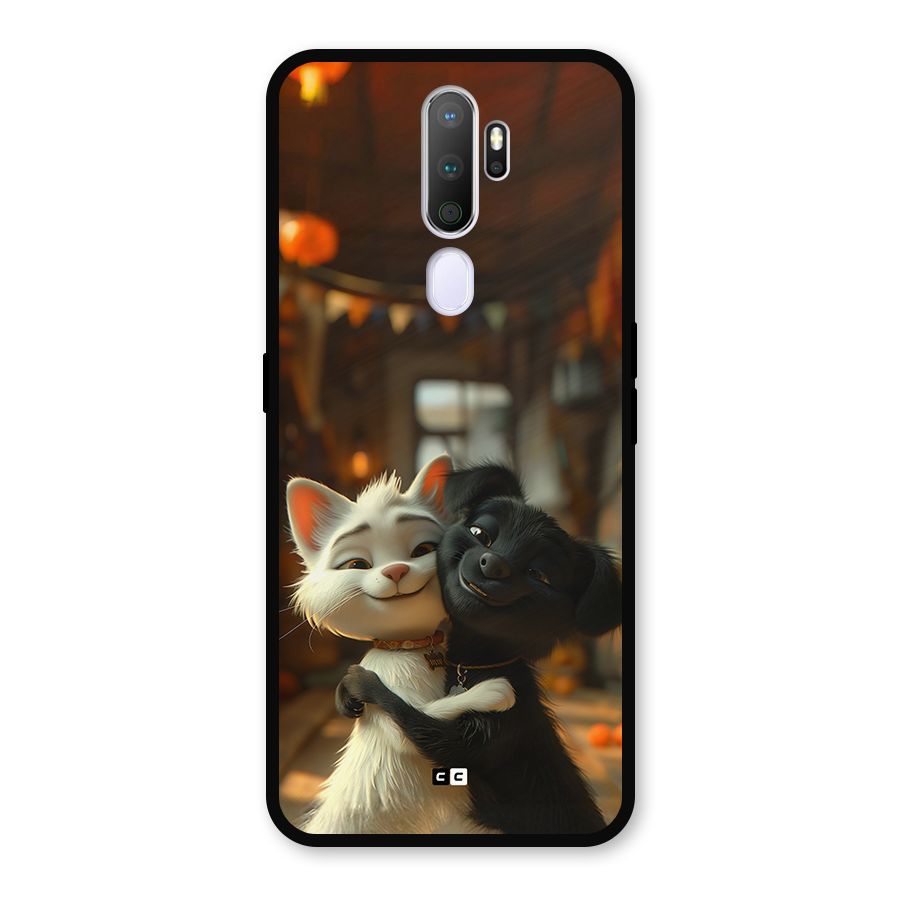 Cute Cat Dog Metal Back Case for Oppo A5 (2020)