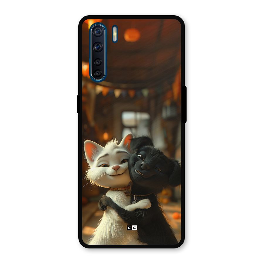 Cute Cat Dog Metal Back Case for Oppo F15