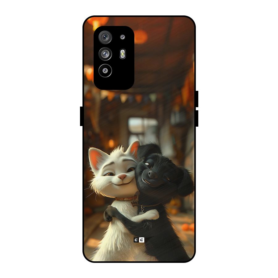 Cute Cat Dog Metal Back Case for Oppo F19 Pro Plus 5G