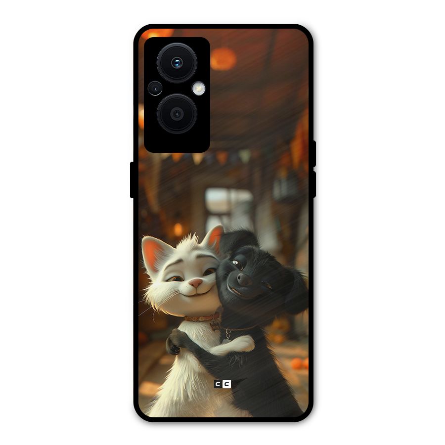Cute Cat Dog Metal Back Case for Oppo F21 Pro 5G