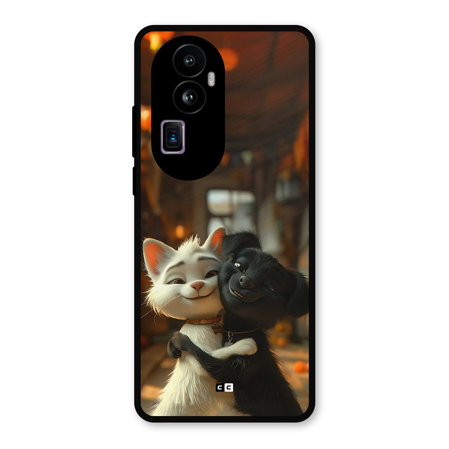 Cute Cat Dog Metal Back Case for Oppo Reno10 Pro Plus