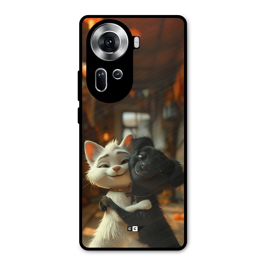 Cute Cat Dog Metal Back Case for Oppo Reno11 5G