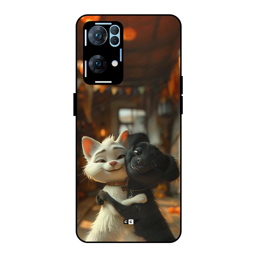 Cute Cat Dog Metal Back Case for Oppo Reno7 Pro 5G
