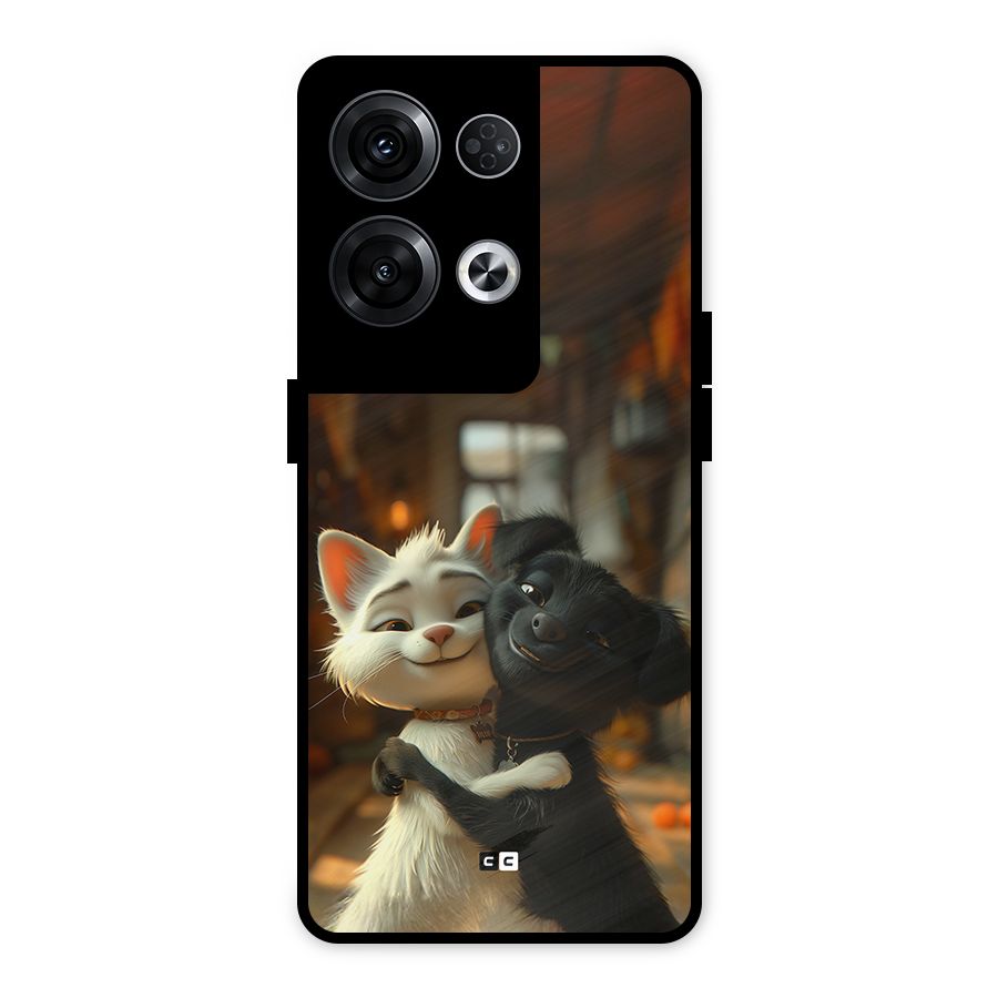 Cute Cat Dog Metal Back Case for Oppo Reno8 Pro 5G
