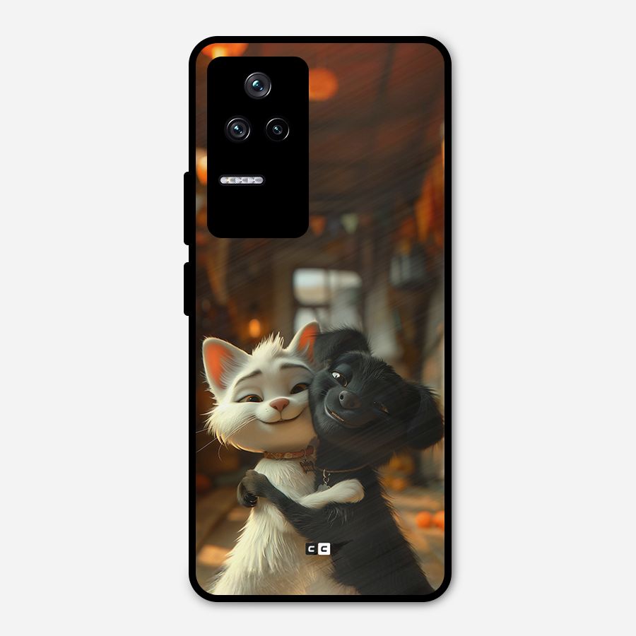 Cute Cat Dog Metal Back Case for Poco F4 5G