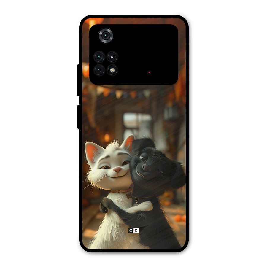 Cute Cat Dog Metal Back Case for Poco M4 Pro 4G