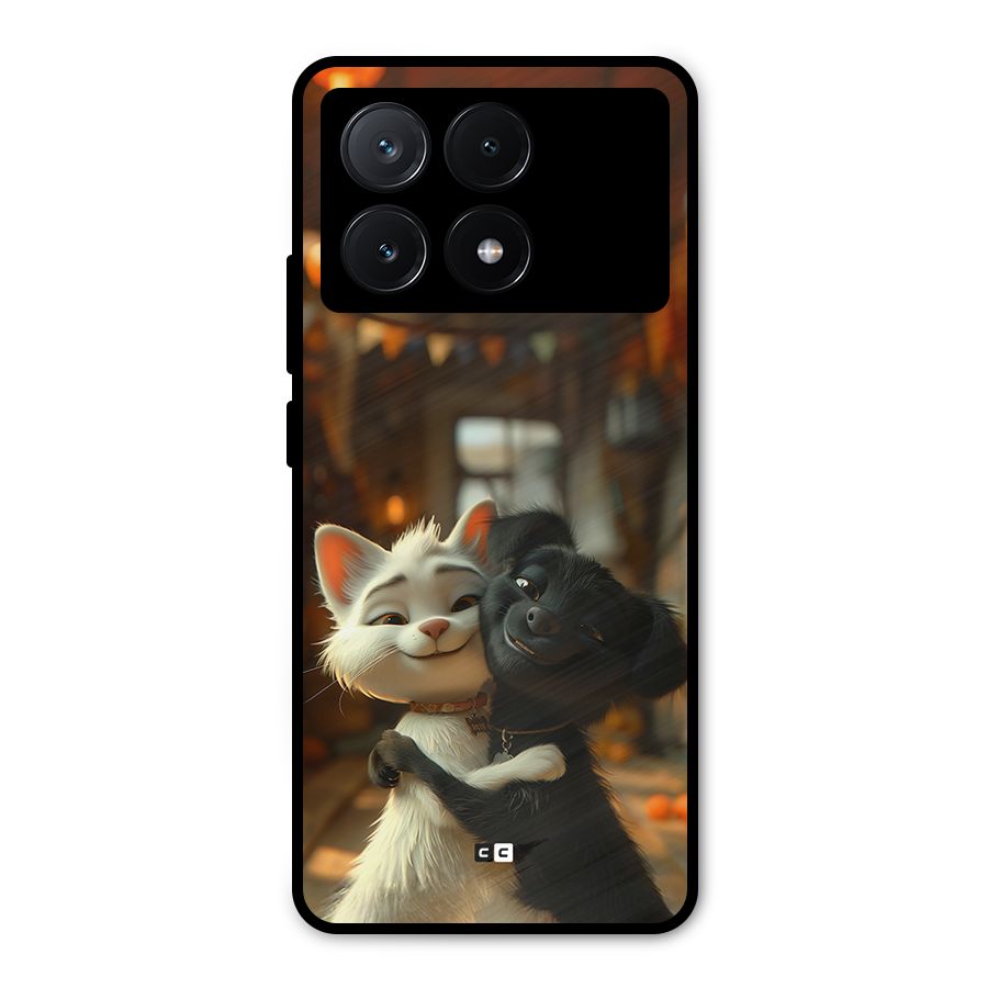 Cute Cat Dog Metal Back Case for Poco X6 Pro
