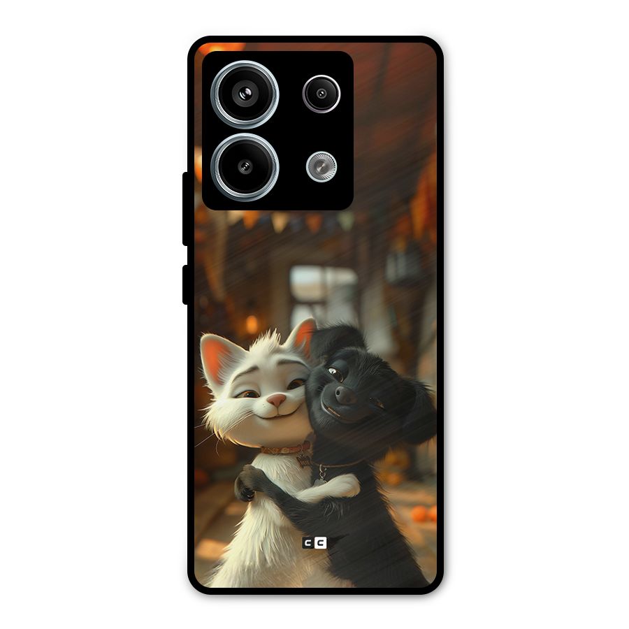 Cute Cat Dog Metal Back Case for Redmi Note 13 Pro 5G