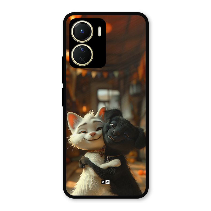 Cute Cat Dog Metal Back Case for Vivo Y16