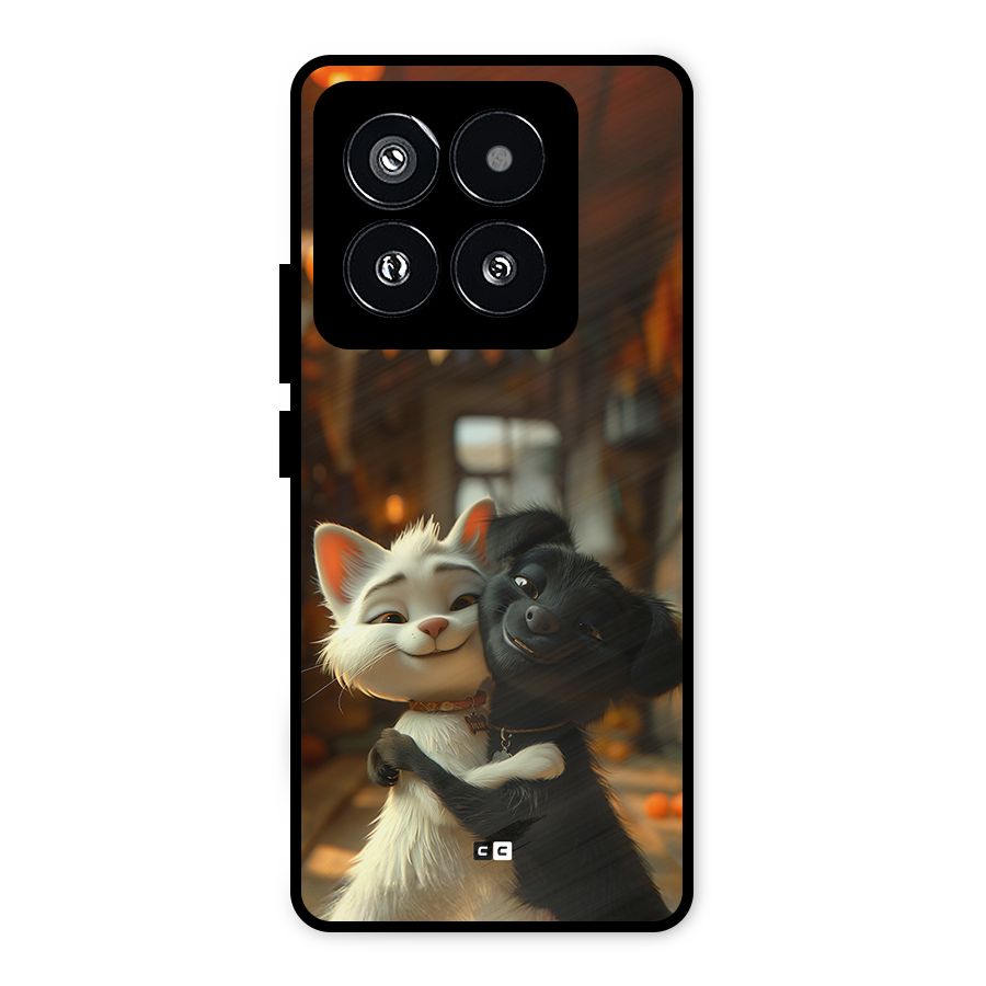 Cute Cat Dog Metal Back Case for Xiaomi 14 Pro