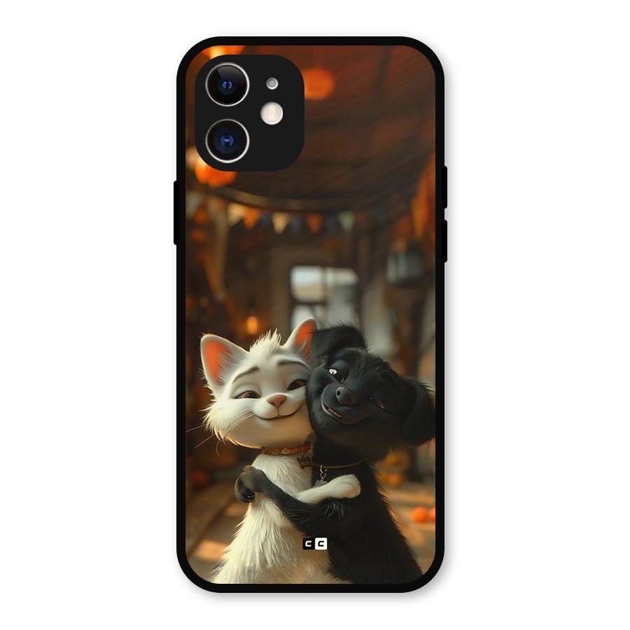 Cute Cat Dog Metal Back Case for iPhone 12