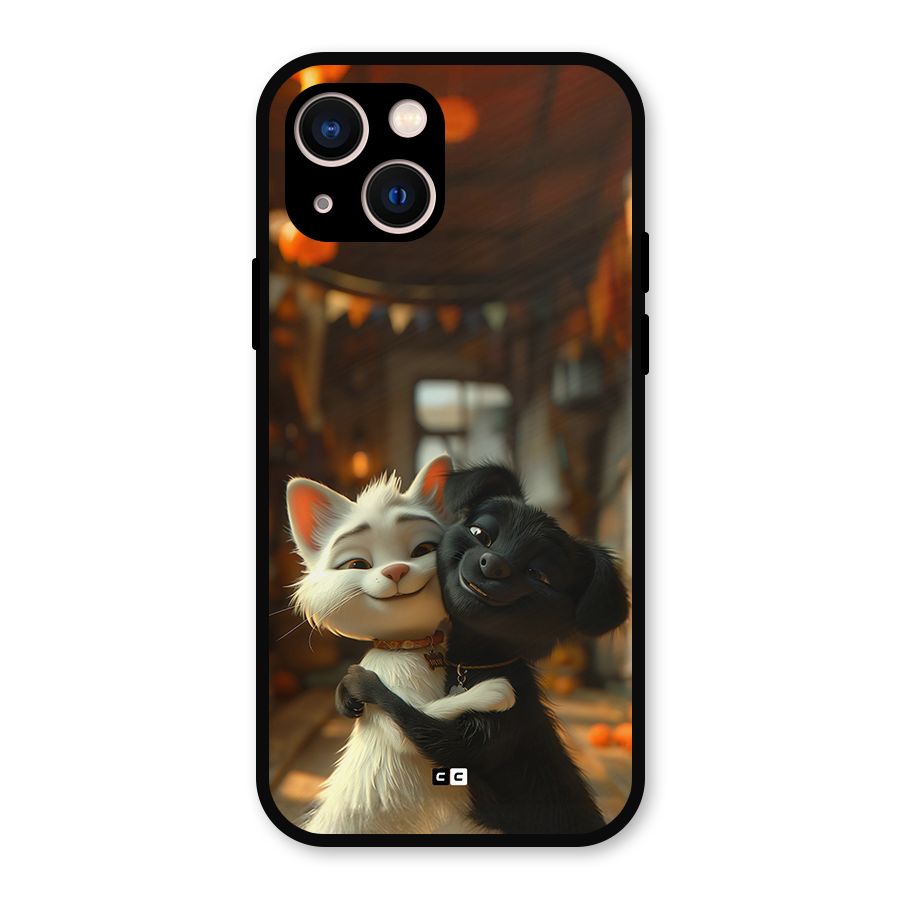 Cute Cat Dog Metal Back Case for iPhone 13