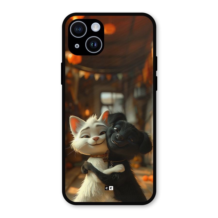 Cute Cat Dog Metal Back Case for iPhone 14
