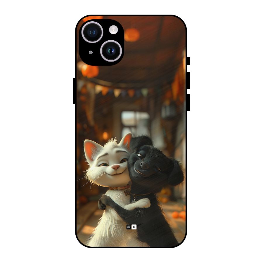 Cute Cat Dog Metal Back Case for iPhone 14 Plus