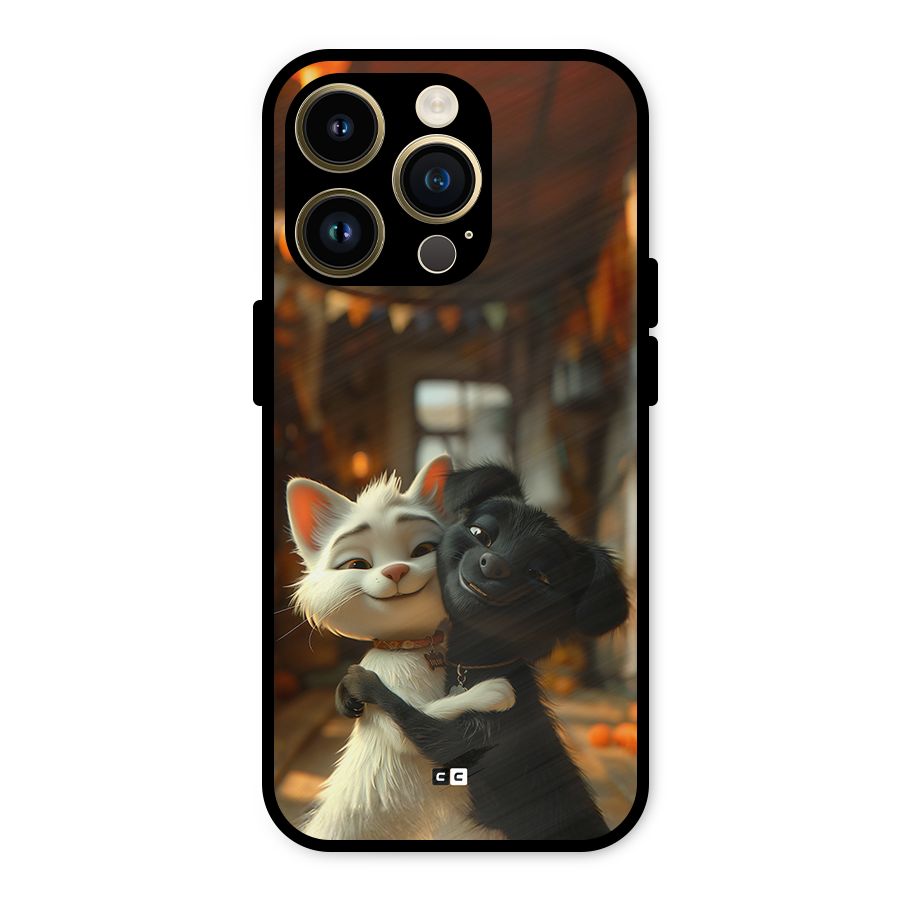 Cute Cat Dog Metal Back Case for iPhone 14 Pro