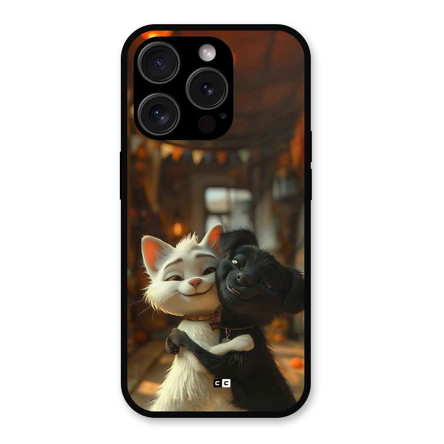 Cute Cat Dog Metal Back Case for iPhone 15 Pro