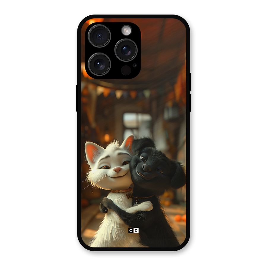 Cute Cat Dog Metal Back Case for iPhone 15 Pro Max