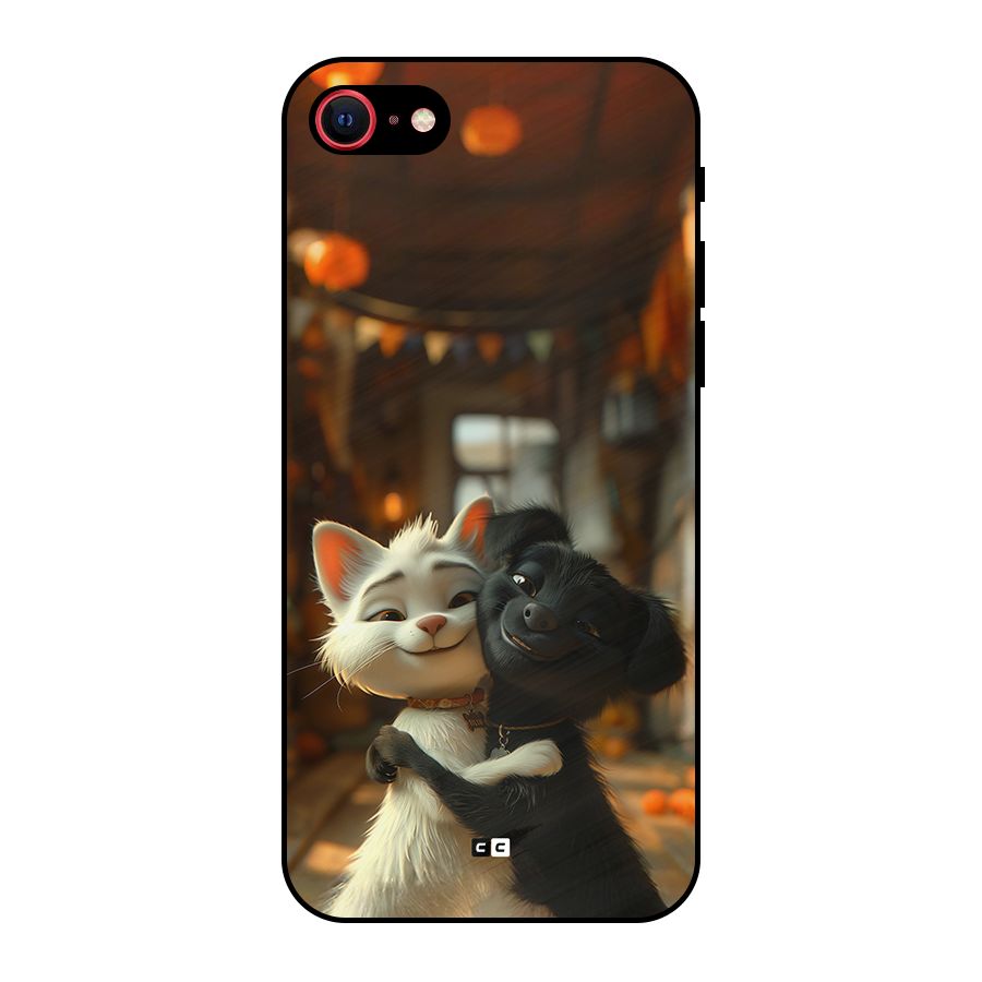 Cute Cat Dog Metal Back Case for iPhone SE 2022