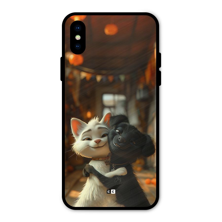 Cute Cat Dog Metal Back Case for iPhone XS
