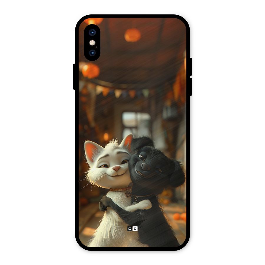 Cute Cat Dog Metal Back Case for iPhone XS Max
