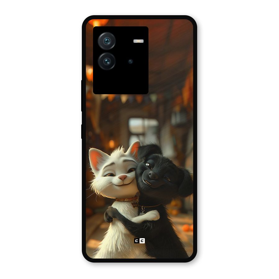 Cute Cat Dog Metal Back Case for iQOO Neo 6 5G