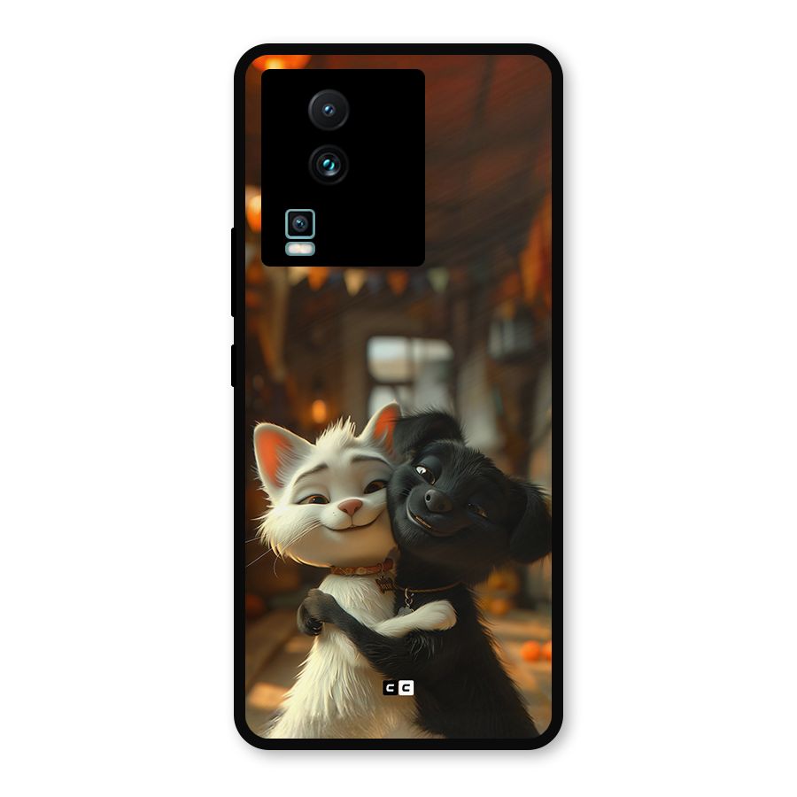 Cute Cat Dog Metal Back Case for iQOO Neo 7