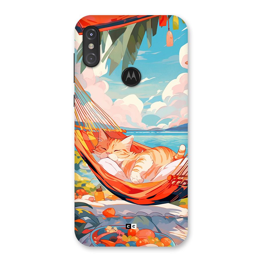 Cute Cat On Beach Back Case for Motorola One Power