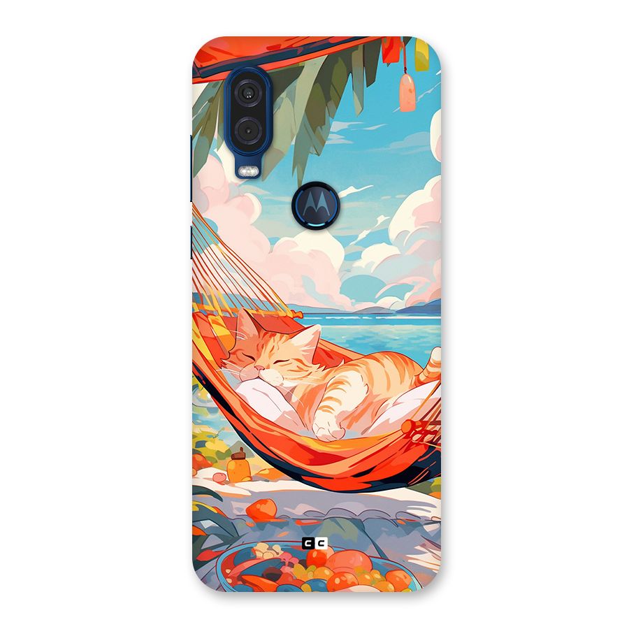 Cute Cat On Beach Back Case for Motorola One Vision