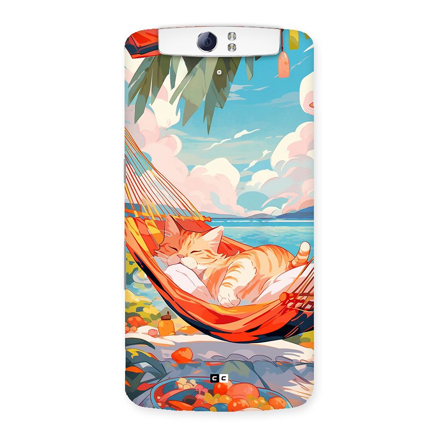 Cute Cat On Beach Back Case for Oppo N1