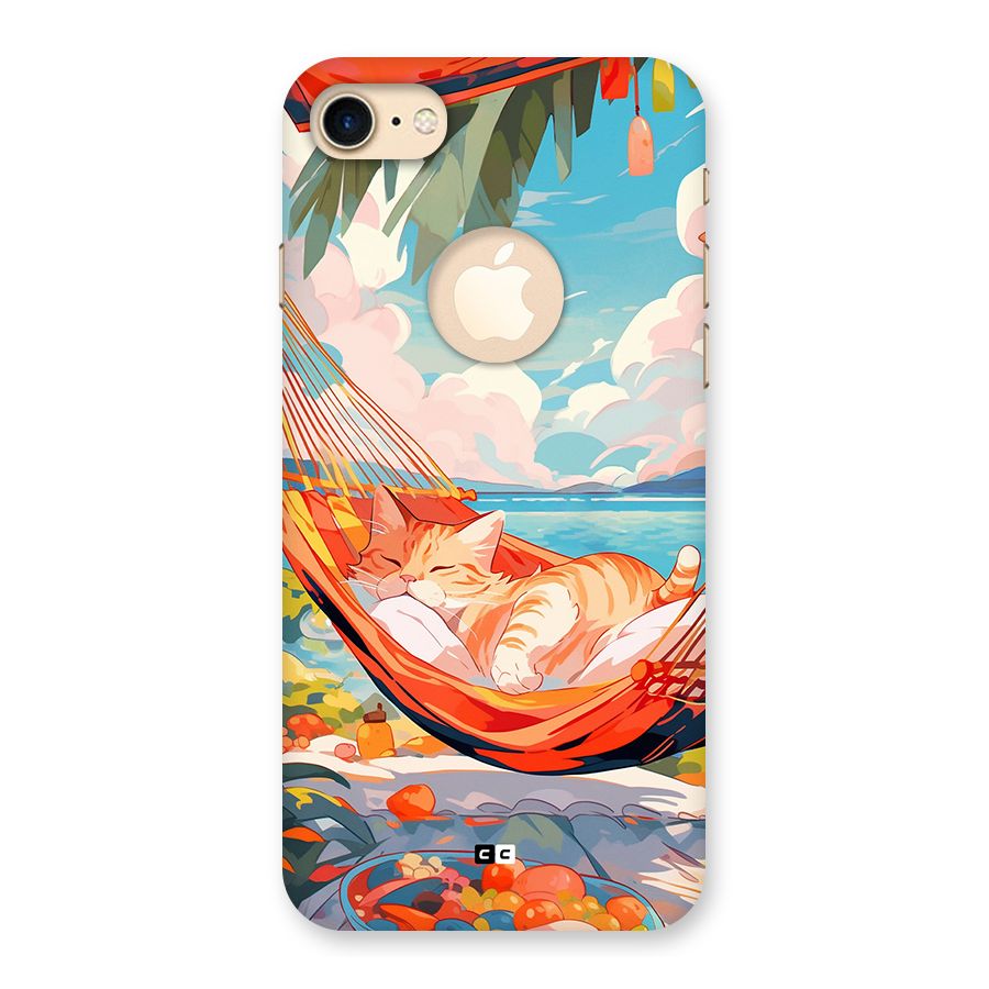 Cute Cat On Beach Back Case for iPhone 7 Logo Cut
