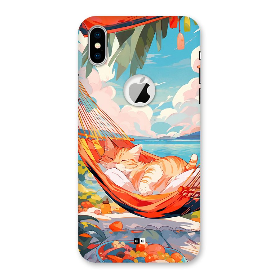 Cute Cat On Beach Back Case for iPhone X Logo Cut