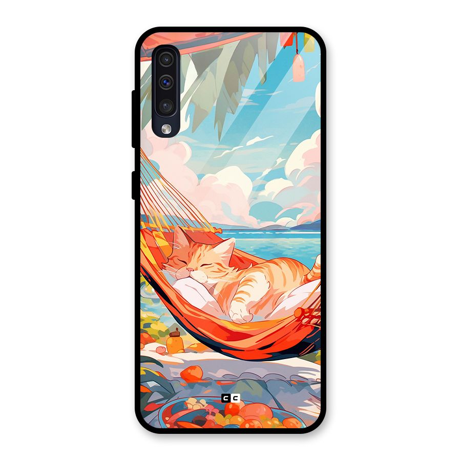 Cute Cat On Beach Glass Back Case for Galaxy A30s