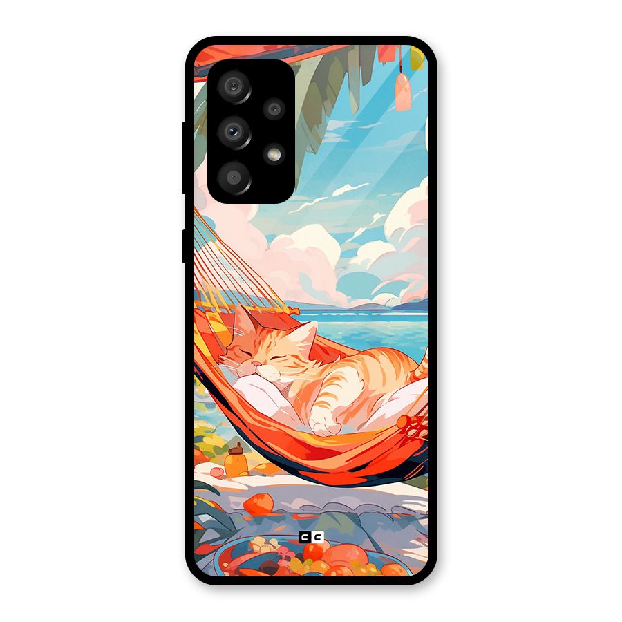 Cute Cat On Beach Glass Back Case for Galaxy A32