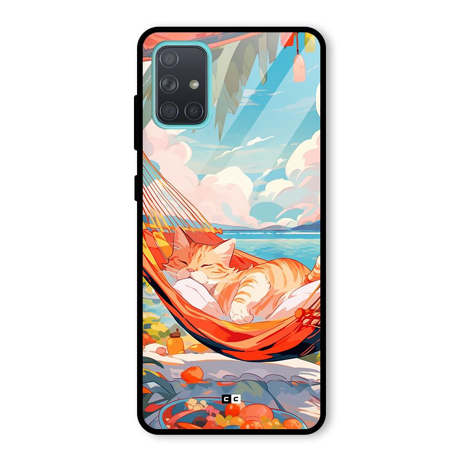 Cute Cat On Beach Glass Back Case for Galaxy A71