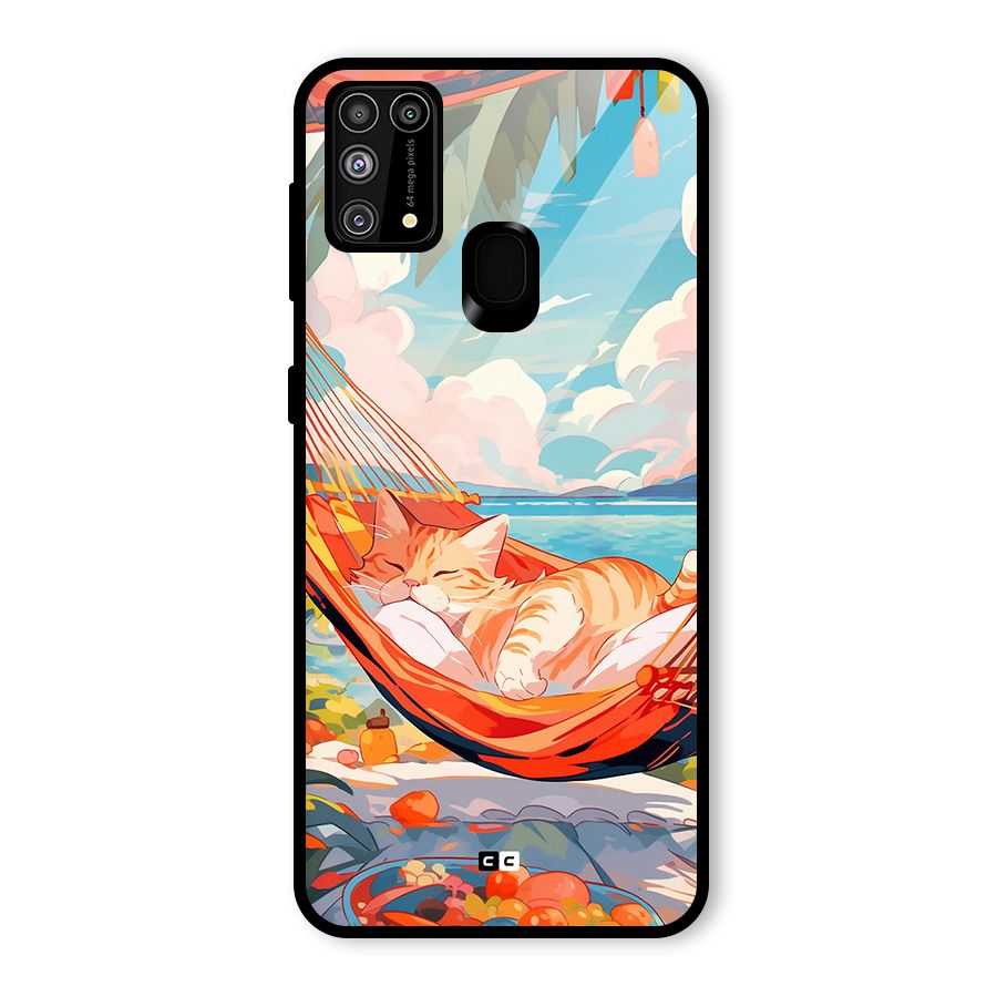 Cute Cat On Beach Glass Back Case for Galaxy F41