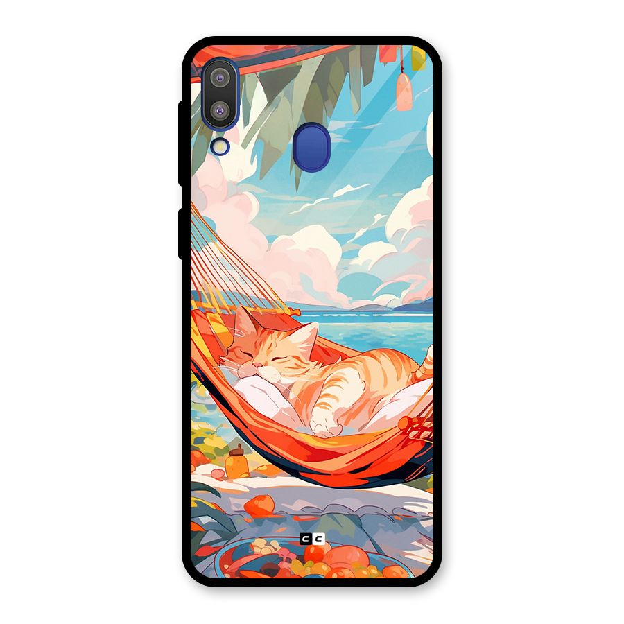 Cute Cat On Beach Glass Back Case for Galaxy M20
