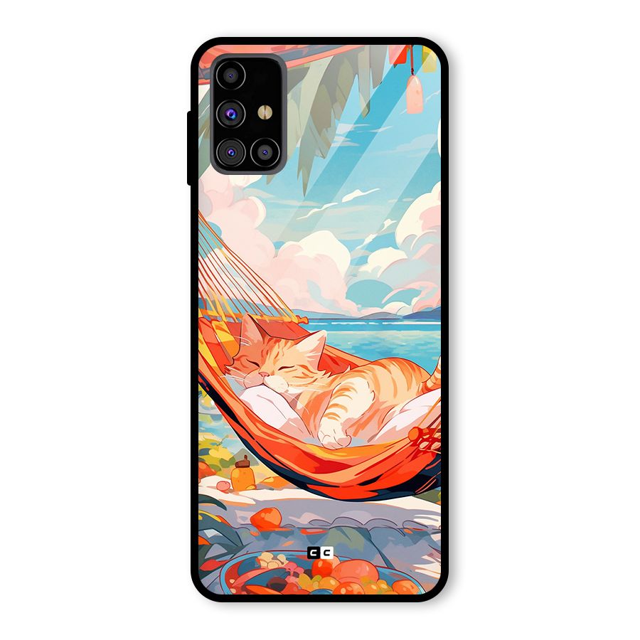 Cute Cat On Beach Glass Back Case for Galaxy M31s