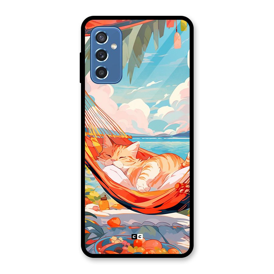 Cute Cat On Beach Glass Back Case for Galaxy M52 5G