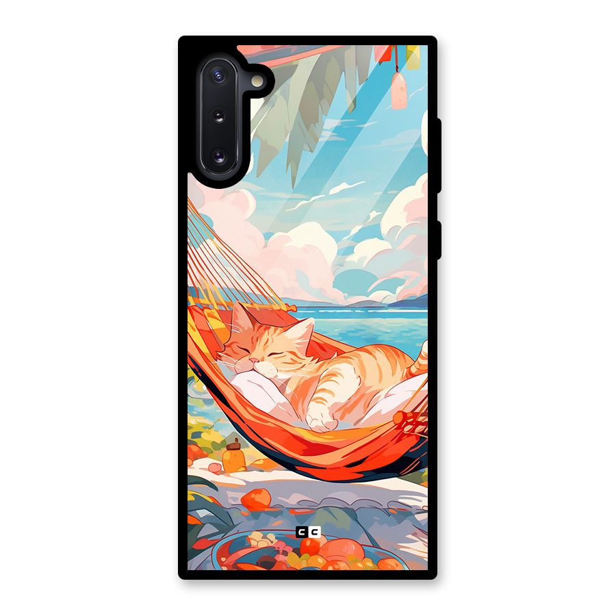 Cute Cat On Beach Glass Back Case for Galaxy Note 10